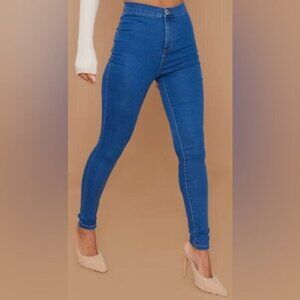 PrettyLittleThing Women's Mid Blue Wash Basic Disco Fit Skinny Jeans, Size 12